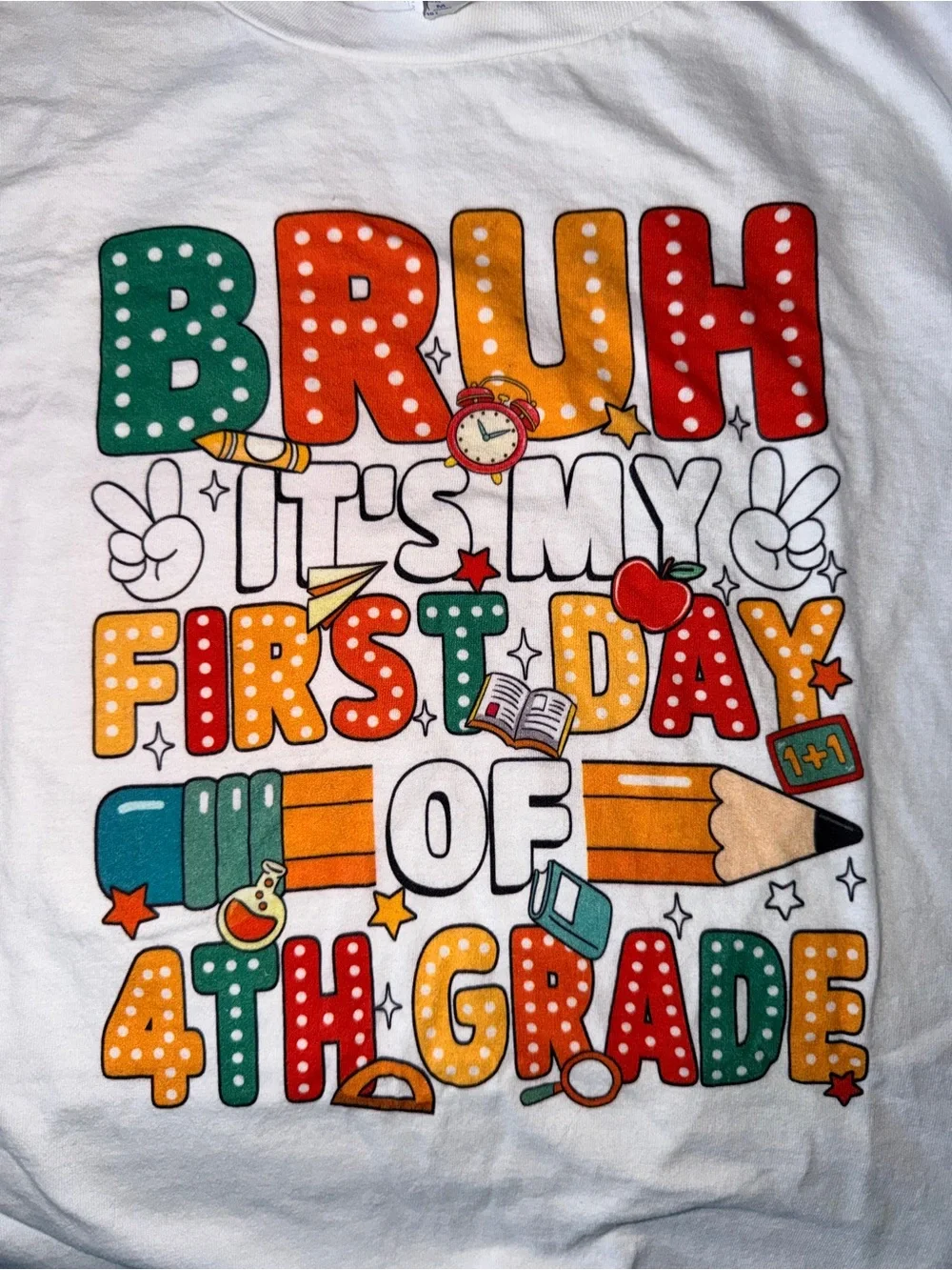 Port and Company White Graphic Tee with Colorful School Print